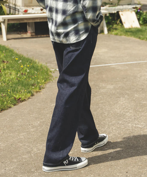 MR.OLIVE / RINSE WASH 12oz CRUNCH DEINIM / WIDE TAPERED BELTED JEANS / ミスターオリーブ リンスウォッシュ 12オンス クランチデニム / ワイドテーパード ベルト付きジーンズ